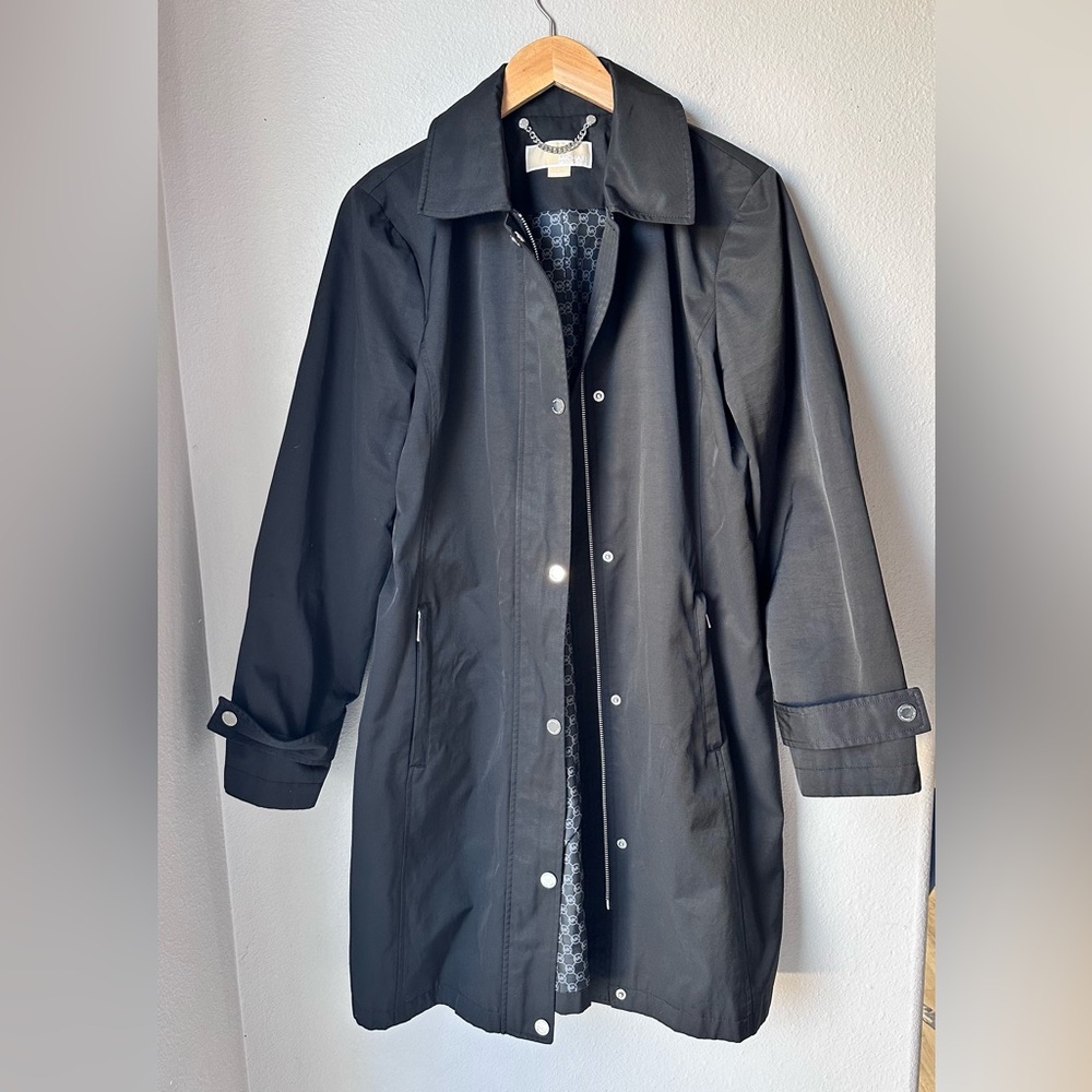 Michael Kors Black Zip and Button Up Trench Coat Women’s Size Large